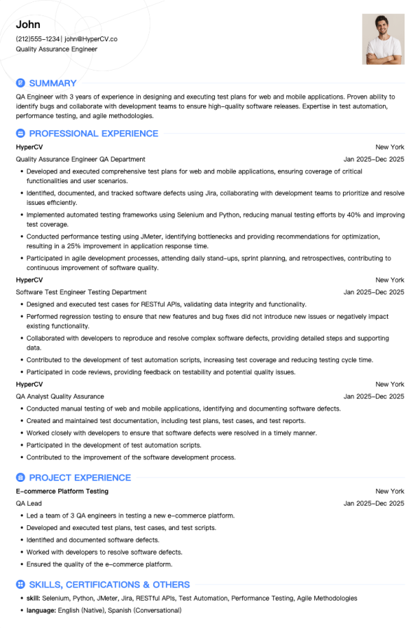 Quality Assurance Engineer Resume Template